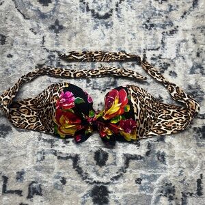 Victoria’s Secret 34B Bikini Top | Leopard Floral Print Halter Swim Tie Back Pad